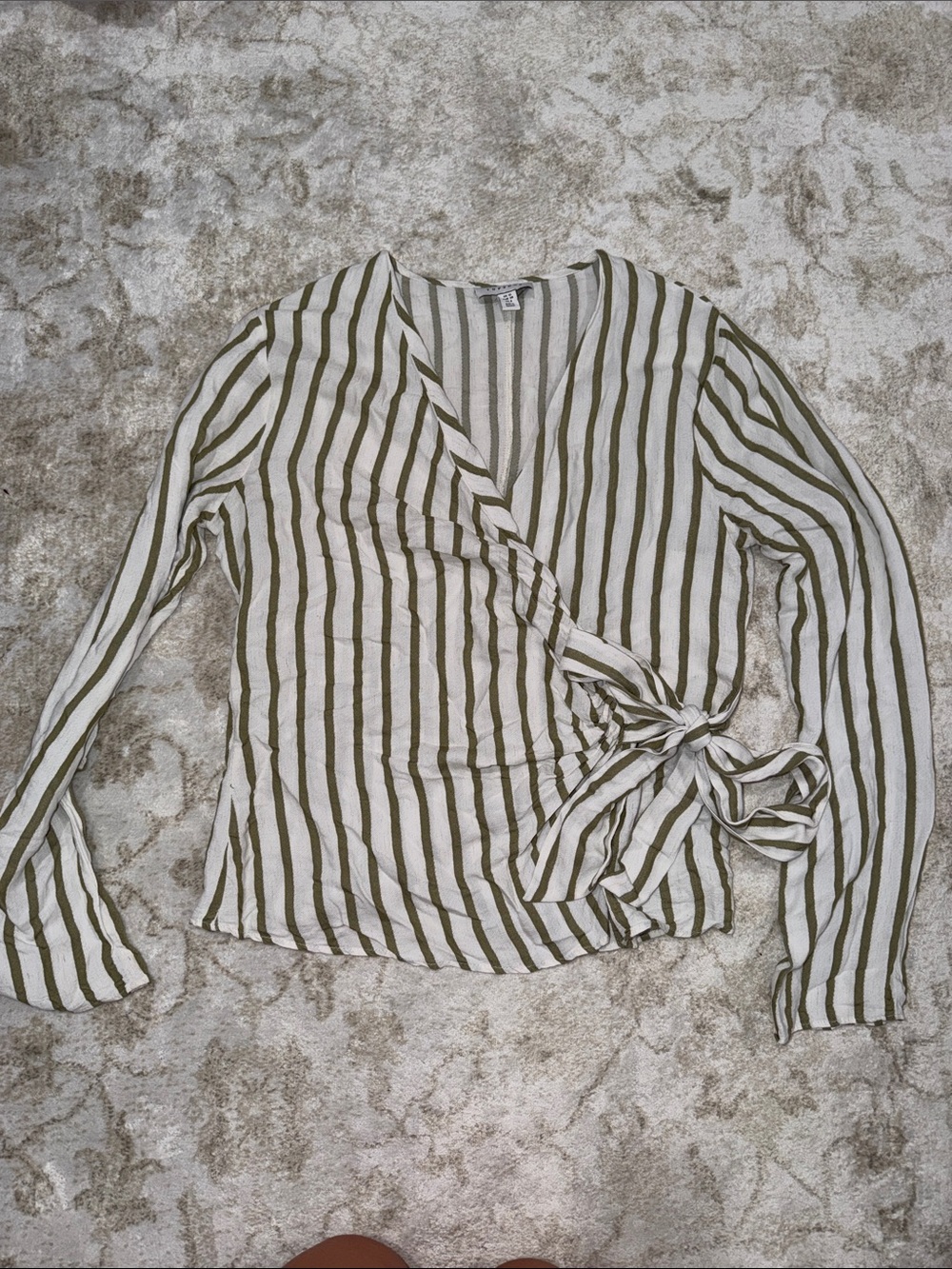 Topshop Olive & White Striped Wrap Top